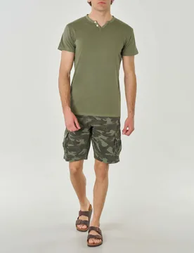 T-shirt serafino mezza manica verde militare in puro cotone - Priority House - FashionsVida