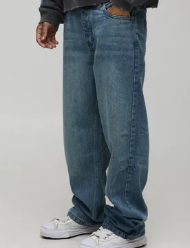 Men's Relaxed Rigid Washed Jeans Vintage Blue Size 32R Vintage Blue 32R - boohooMAN - FashionsVida