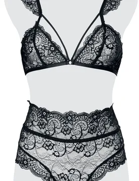 Gothic Wäsche-Set - 2-teiliges Bra Set aus Spitze - S bis XL - für Damen - Größe XL - schwarz - Frauen - female - Grey Velvet - FashionsVida