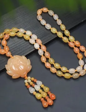 Natural Xinjiang Golden Silk Lotus for Women, Autumn and Winter Sweater Chain, Long Tricolor Jade Necklace, E - Aliexpress - FashionsVida