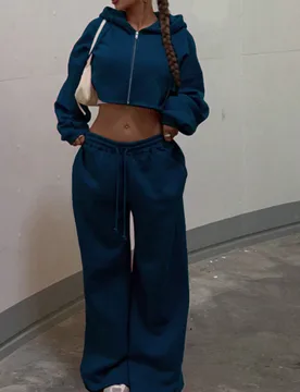 Conjunto de 2 piezas de sudadera con capucha y pantalones de chándal de unicolor casual para mujer, para deportes de otoño/invierno - Shein - FashionsVida