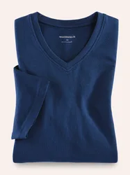 T-Shirt V-Ausschnitt, nicht notwendig, Farbe Blau, 48, supergekämmte Baumwolle formbeständig Herren