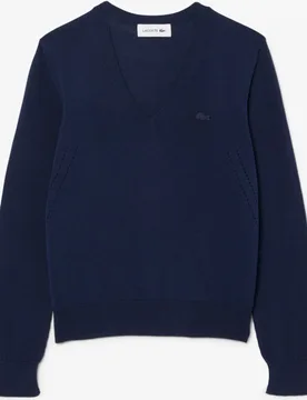 De cuello de pico de punto de canalé sin costuras en rosa - Lacoste - FashionsVida