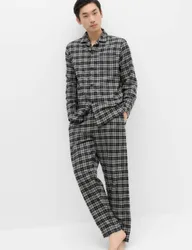 Brushed Cotton Checked Pyjama Set Black Mix male