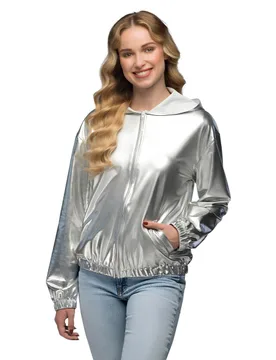 Metallic Jacke Silber Kapuzenjacke für Erwachsene silber - BOLAND BV - FashionsVida