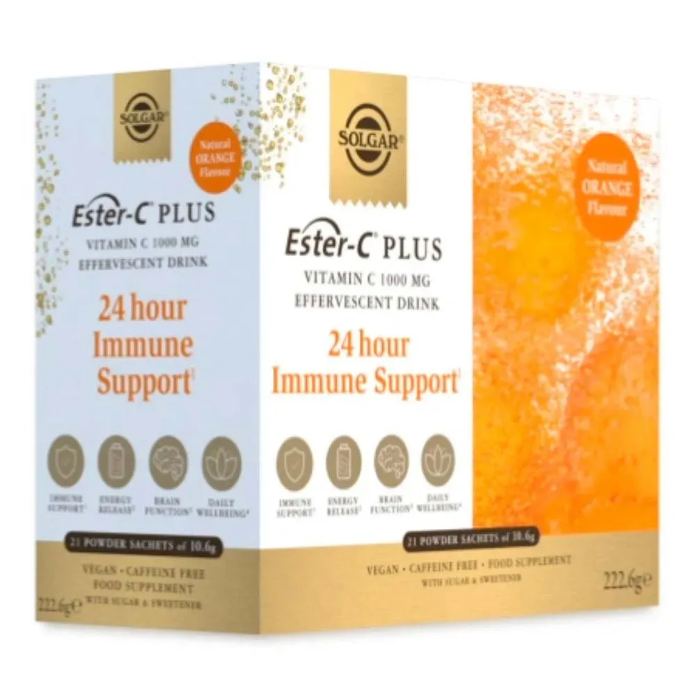 Boîte De Sticks Monodose Ester-c Plus Effervescent Orange 10.6g 21 Unités - Solgar - FashionsVida