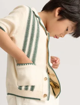 Pure Cotton Striped Knitted Shirt (2-8 Yrs) Dark Green Mix male - M&S - FashionsVida