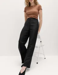 Linen Blend Relaxed Straight Trousers Black female