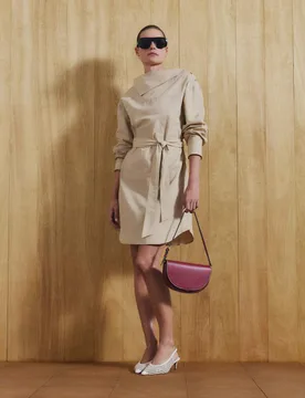 Pure Cotton Tie Waist Mini Shirt Dress Wheat female - M&S - FashionsVida