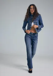 Gerade geschnittene Slim-Fit-Jeans MITTELBLAUER DENIM-WASHED-LOOK 36