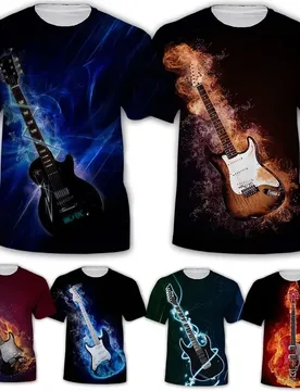 Trendy Unisex Short Sleeve T Shirt Featuring Bold 3D Printed Guitar Design Summer Fashion and Rock Music - Aliexpress - FashionsVida