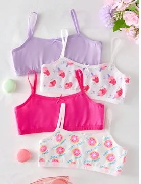 Conjunto de 4 piezas de camisetas sin mangas con estampado de donas y helado para niñas y adolescentes - Shein - FashionsVida
