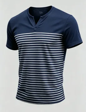 Men's Split V Neck Navy Blue Color Block White Horizontal Stripe Slim Fit Casual Short Sleeve T Shirt - Aliexpress - FashionsVida