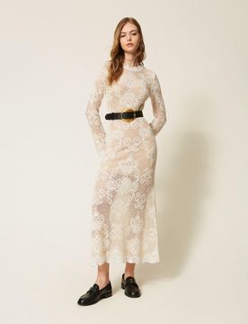 Robe longue en maille d'alpaga mélangé jacquard