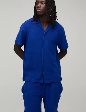 Men's Towelling Regular Fit Revere Shirt & Relaxed Shorts Set Light Blue Size X-Large Light Blue XL - boohooMAN - FashionsVida