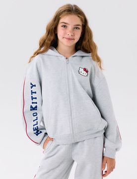 Top da jogging con zip e cappuccio Hello Kitty - grigio chiaro