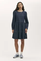 Nancy Denim Short Tiered Dress - Dark Indigo - Size: 16