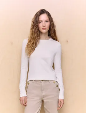Jersey de mujer detalle botón puño cuello redondo - Easy Wear - FashionsVida