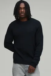 Herren Großer Regular-Fit Gerippter Strickpullover Black Größe Large