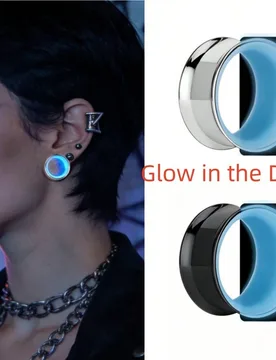 Piezas Tapones para orejas angulares de acero inoxidable con brillo de dos tonos, joyería para perforación corporal hipoalergénica, diseño ciberpu - Shein - FashionsVida