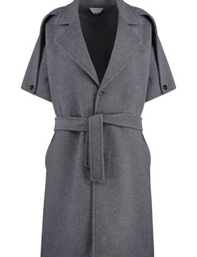 Wool and Cashmere Jacket with Lapel Collar and Belt