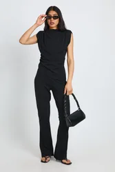 Womens Tall Scuba Crepe Shoulder Pad Top And Flare Set - Black - Size 12 Uk
