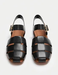 Leather Buckle Flat Fisherman Sandals Black female