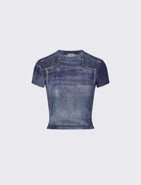 T-shirt cropped donna effetto denim