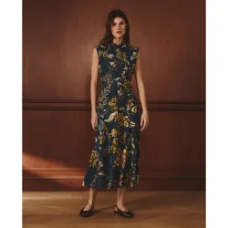 Vestido de lino sin mangas con nudo en el cuello y print