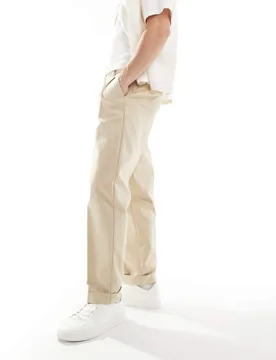 Mens Smart Premium Cotton Oversized Tapered Chino Trousers In Stone - Size 30w/32l - ASOS DESIGN - FashionsVida