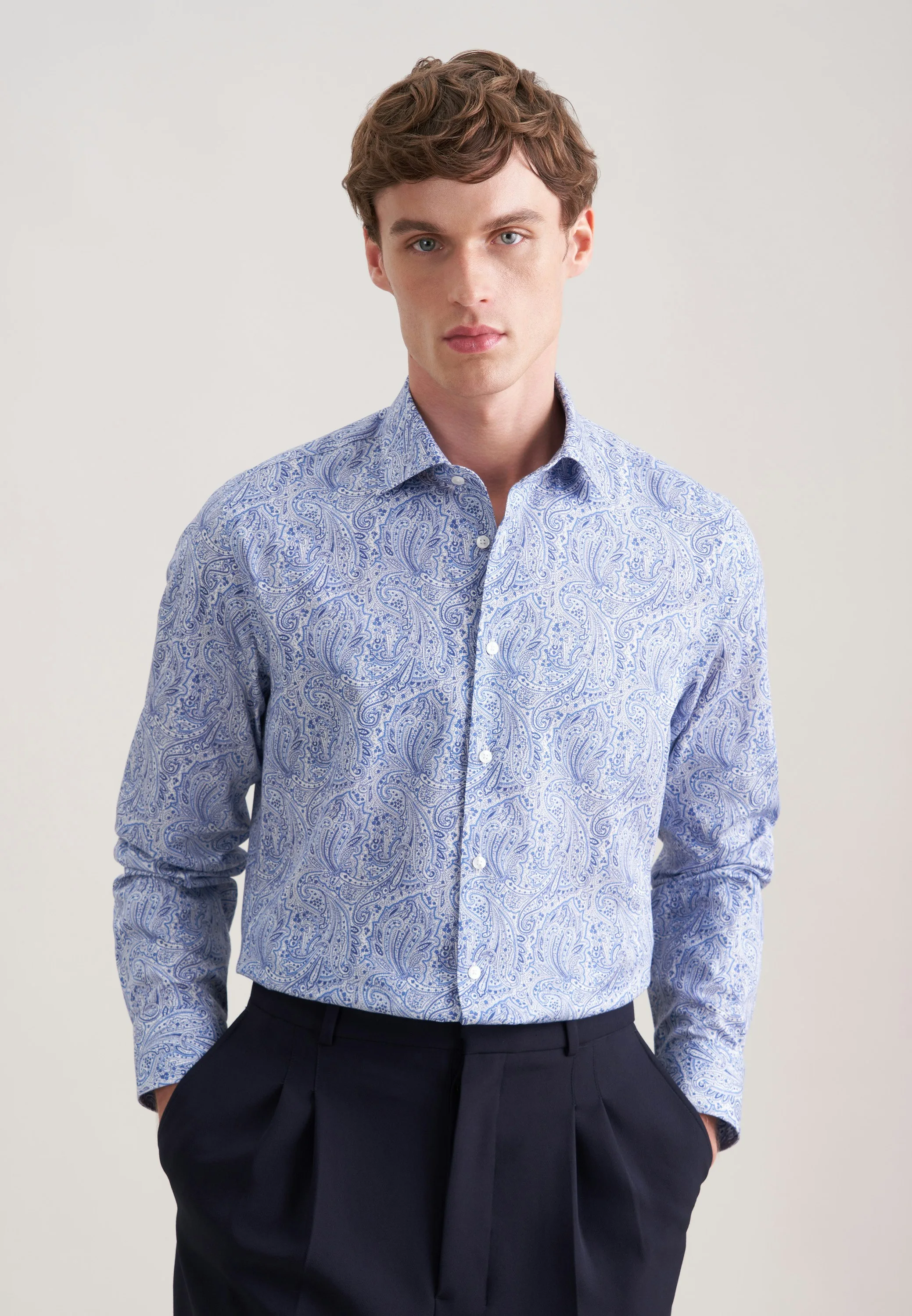 Shaped Business Hemd Druck Blau 46 - Seidensticker - FashionsVida