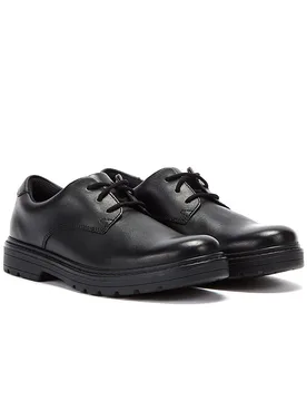 Kids Unisex Loxham Derby Y Youth Shoes - Black Leather - Size Uk 4 - Clarks - FashionsVida