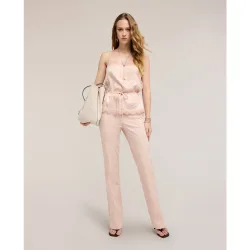 Pantalones de mujer flare de gabardina talle alto cierre frontal con cremallera