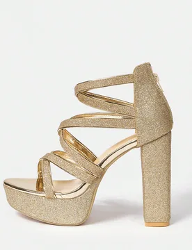 Sandalias de stiletto romano decoradas con brillo dorado para zapatos de vacaciones de verano, de verano, Halloween, Navidad, fiesta de discoteca, noc - Shein - FashionsVida