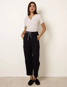 Womens Elastic Waist Drawstring Trousers - Navy - Size Medium - Blue Vanilla - FashionsVida
