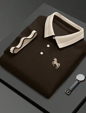 Camisa polo casual de manga corta con cuello de jacquard bordado para hombre, formal - Shein - FashionsVida