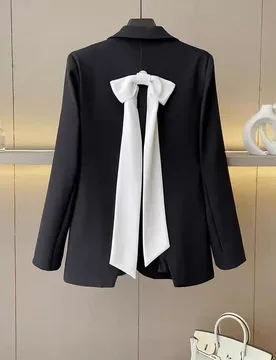 Black Blazer for Women French Style Coat with Back Bow Color-Block Loose Fit Office Jacket Work Wear Female - Aliexpress - FashionsVida