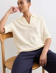 Pure Merino Wool Relaxed Polo Shirt Ivory