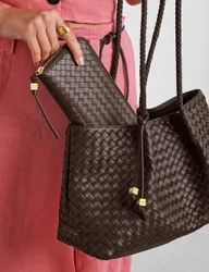 Faux Leather Weave Purse Chocolate female
