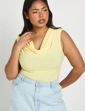 Womens Plus Sleeveless Cowl Neck Top - Yellow - Size 24 Uk - Boohoo - FashionsVida