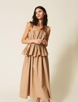 Robe longue en popeline avec volant