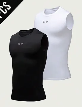 Set de 2 camisetas de tirantes deportivas con estampado de alas de cuello redondo para hombre, gimnasio - Shein - FashionsVida