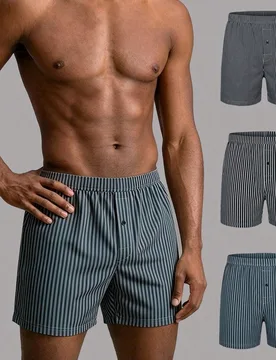 Piezas de ropa interior para hombre, calzoncillos holgados con patrón a rayas, suaves y cómodos, con bragueta de botones, adecuados para uso diario - Shein - FashionsVida