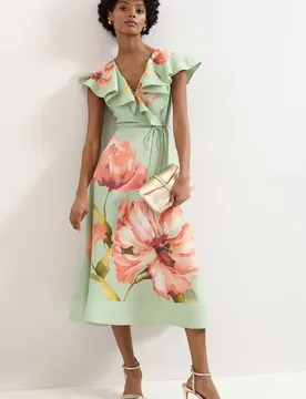 Women's Matilda Ruffle V-Neck Floral Dress in Mint Size: 12 - Mint - Size: 12 - Phase Eight - FashionsVida