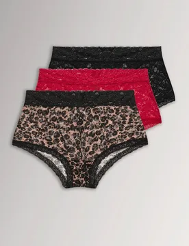Women's 3 Pack Printed Lace Mid Rise Shorts in Red Size: 34-36 - Red - Size: 34-36 - Yours - FashionsVida