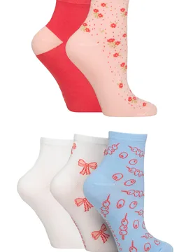 Women's 5 Pair Plain and Patterned Bamboo Anklet Socks Patterned Tuscan Rose 4-8 - Multi Coloured - Size: Small - SockShop - FashionsVida