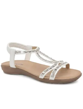 Women's Embellished Elastic Fit Sandals in White Size: 6 - White - Size: 6 - Pavers - FashionsVida