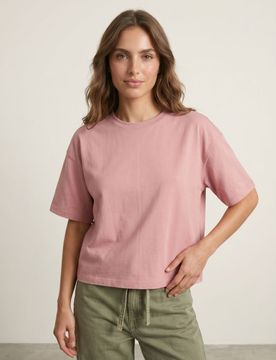 T-shirt in cotone con effetto slavato - rosa cipria