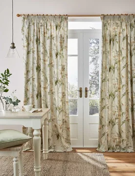 Gosford Pure Cotton Pencil Pleat Curtains Green Mix - Laura Ashley - FashionsVida