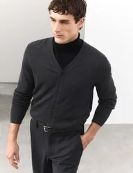 Pure Extra Fine Merino Wool Cardigan Charcoal male